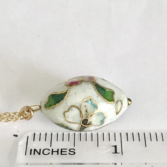Vintage Cloisonne Flower Egg Oval Bead Necklace Aqua Pink Enamel Gold Plated 18" - Picture 10 of 11
